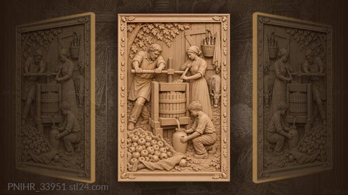 Family pressing apples for cider 3d STL model