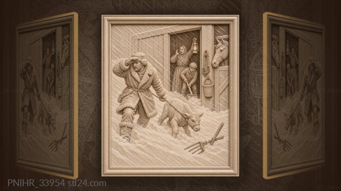 Farmer rescuing a calf in blizzard 3d STL model