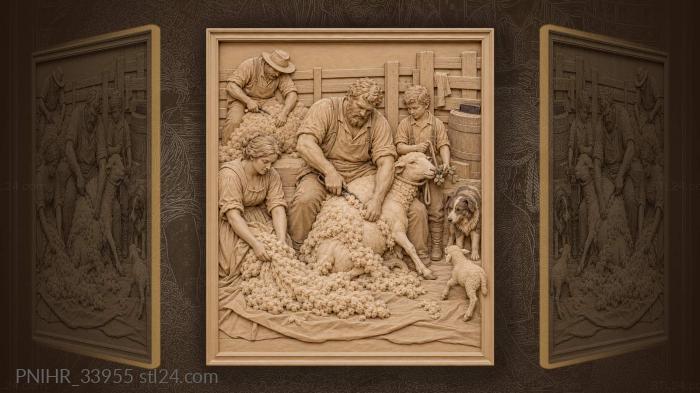 Shepherds shearing sheep as a family 3d STL model