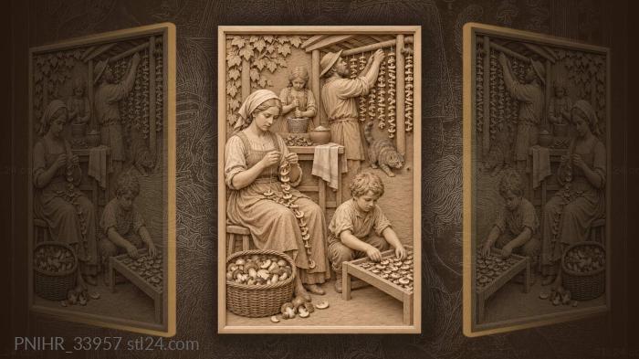 Family preparing mushrooms for winter 3d STL model