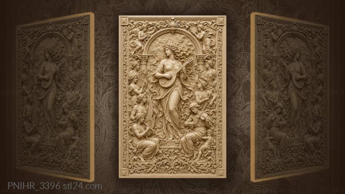 Woman with instrument beneath arched columns 3d STL model