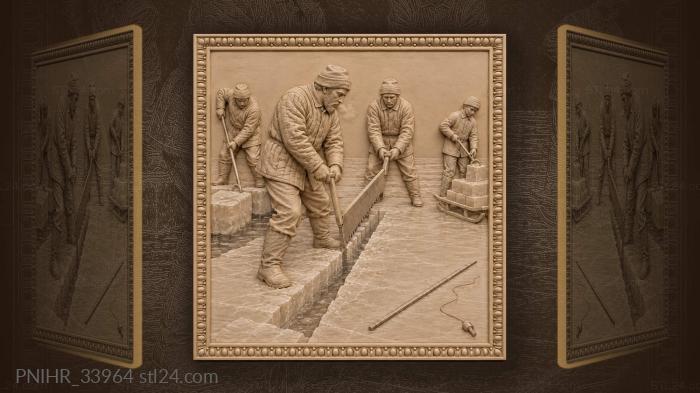 Harvesting ice blocks on the river 3d STL model