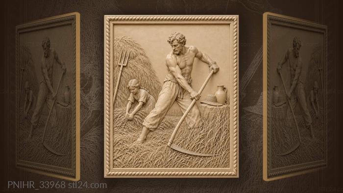 Mower cuts grass as girl gathers 3d STL model