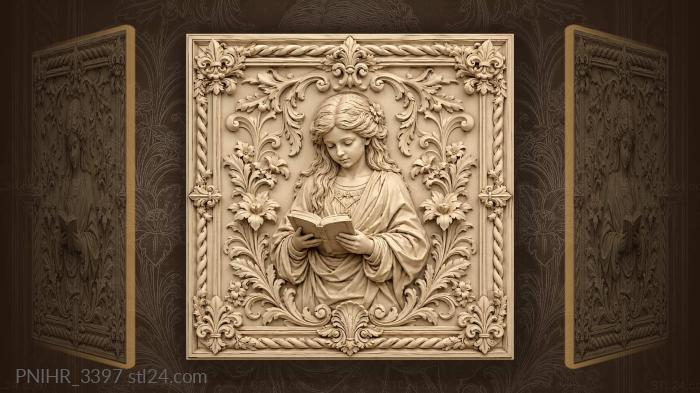 Girl with book floral frame 3d STL model