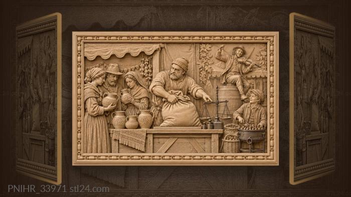 Autumn fairground merchant with customers 3d STL model