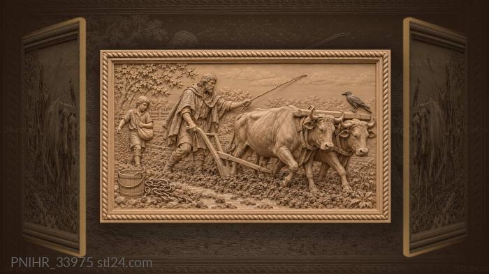 Plowman turns wet furrows as lime falls 3d STL model