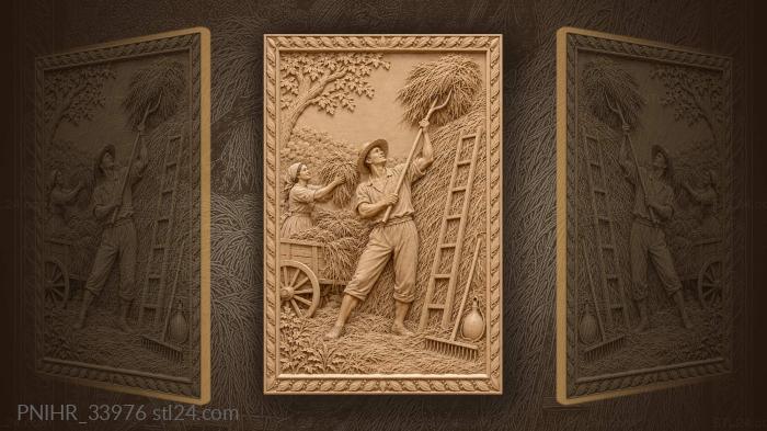 Man pitches hay onto growing stack 3d STL model