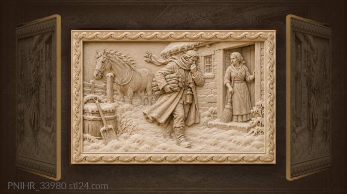 Winter storm approaching cozy farmhouse 3d STL model