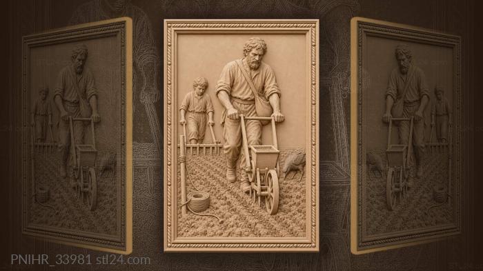 Spring sowing farmer and raven 3d STL model