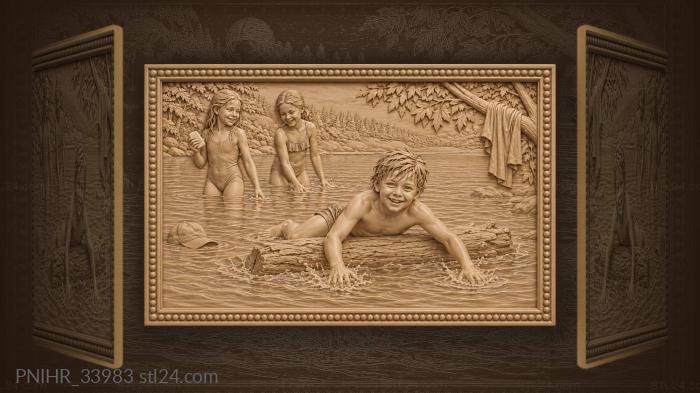 Summer swim with playful children 3d STL model