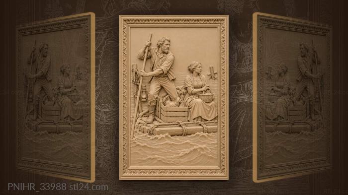 Raftsman poles chickens through flood 3d STL model
