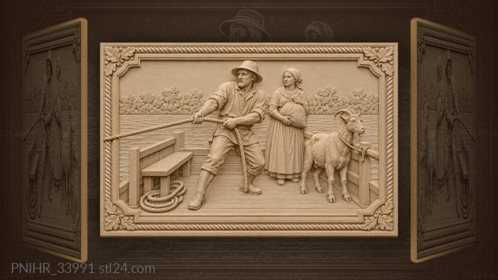 Ferryman hauls goat and passenger across 3d STL model