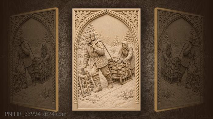 Winter firewood haul snowy scene 3d STL model