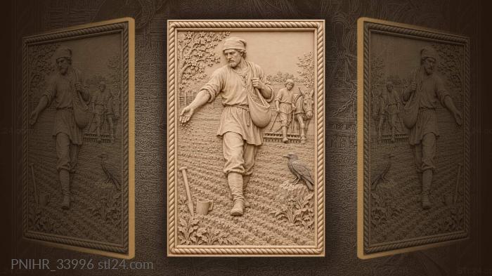 Spring sowing with farmer and donkey 3d STL model