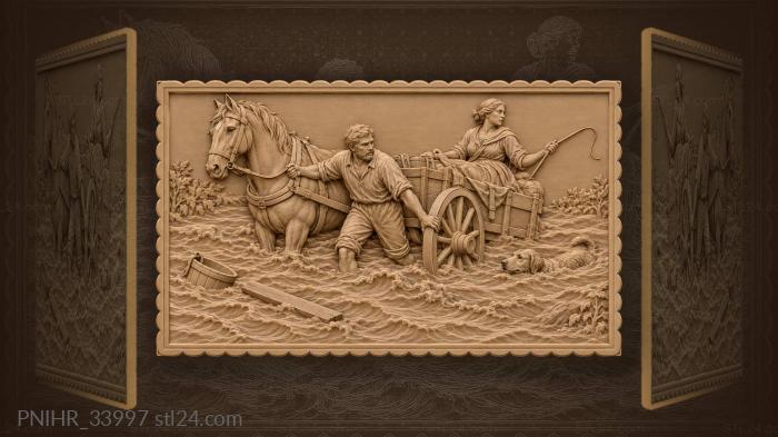 Cart driver frees stranded wagon 3d STL model