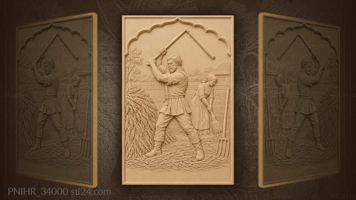 Man threshing while woman sweeps 3d STL model