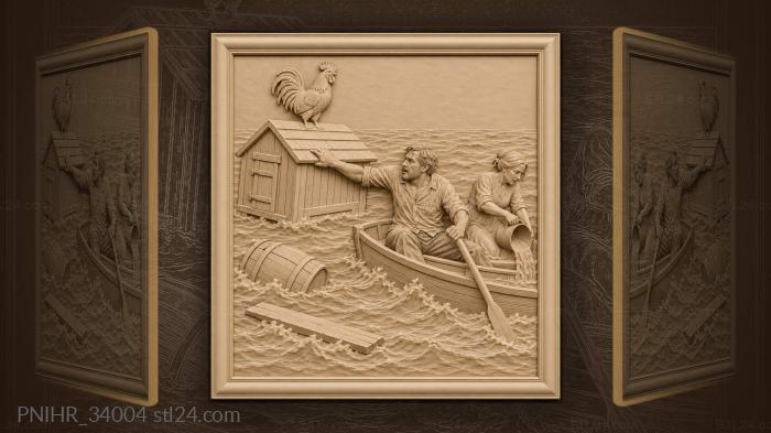 Boatman rescues drifting chicken coop 3d STL model