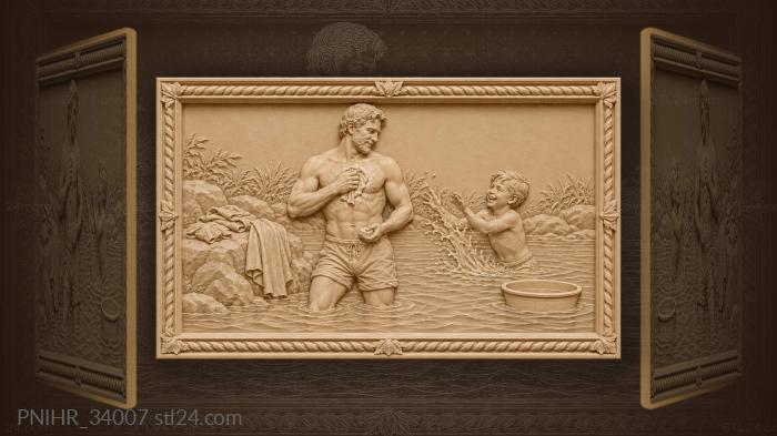 Summer bathhouse scene with boy 3d STL model