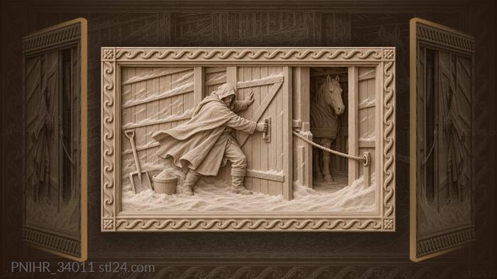 Winter storm barn struggle man 3d STL model