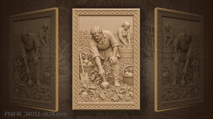 Farmer pulls turnip beside root washer 3d STL model