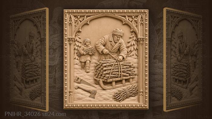 Winter firewood haul with child helper 3d STL model