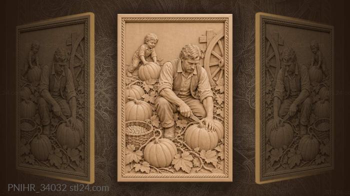 Autumn pumpkin harvest scene 3d STL model