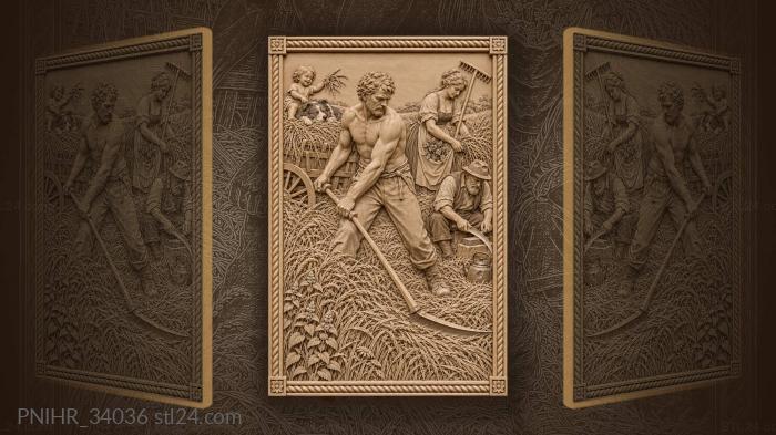 Scytheman harvests wheat in the field 3d STL model