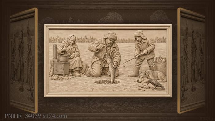 Fishermen pull a pike through ice 3d STL model