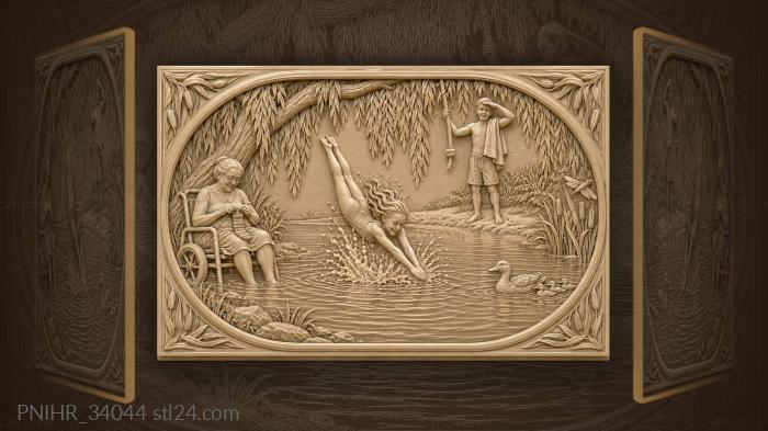 Children swimming near their grandmother 3d STL model