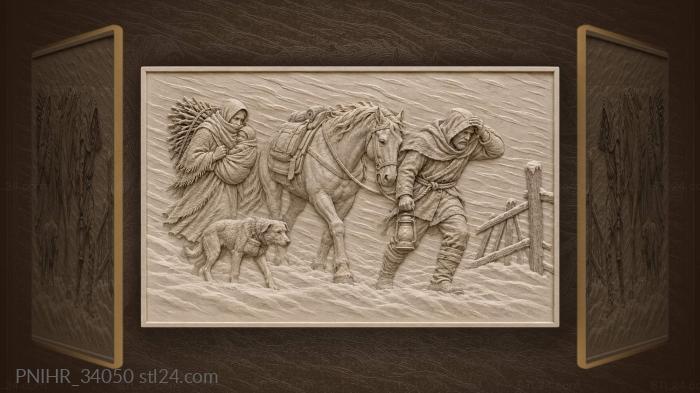 Travelers lead a horse through blizzard 3d STL model