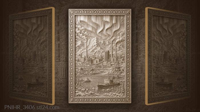 Norilsk city northern lights industry 3d STL model