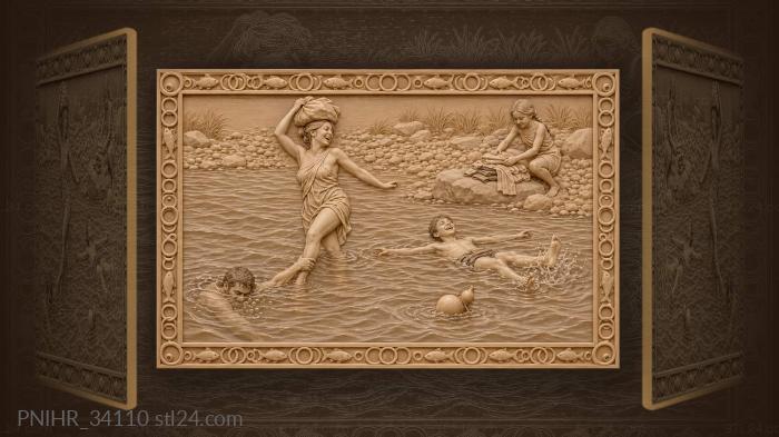 River fun village life scene 3d STL model
