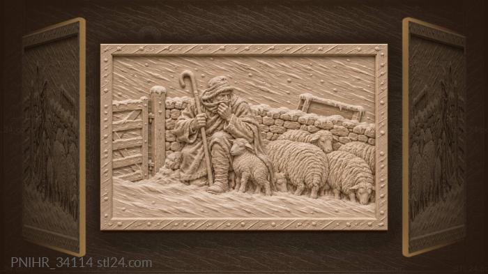 Shepherd and sheep in blizzard 3d STL model