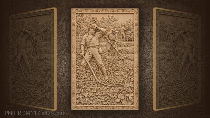Clover field haymaking summer scene 3d STL model