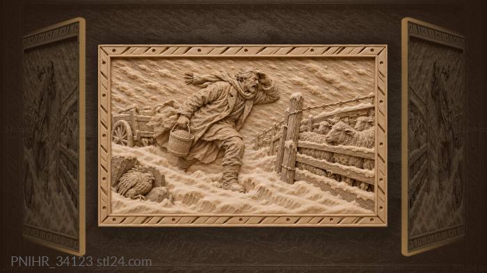 Winter shepherd with sheep and grain 3d STL model