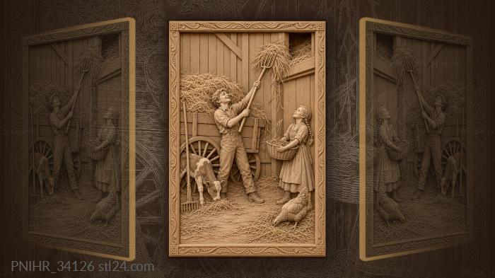 Hayloft work young siblings farm life 3d STL model