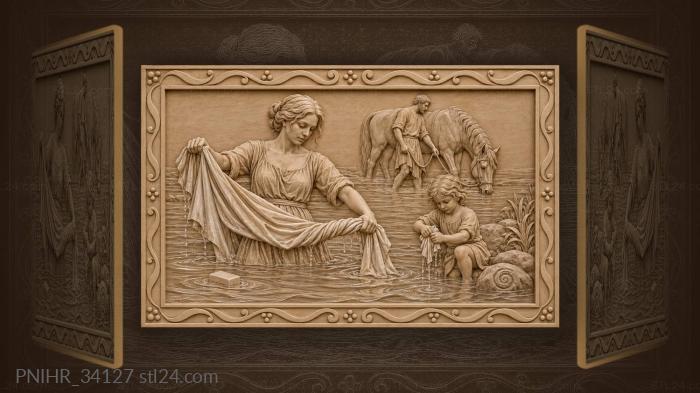 Washing linens by the river 3d STL model