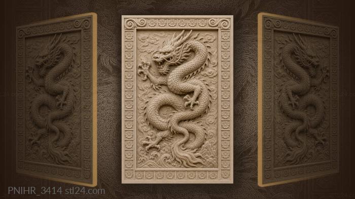 Rising dragon with floral frame 3d STL model