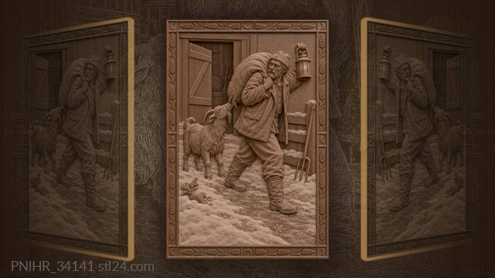 Farmer with grain and goat 3d STL model