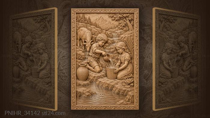 Boy scooping water with sister 3d STL model