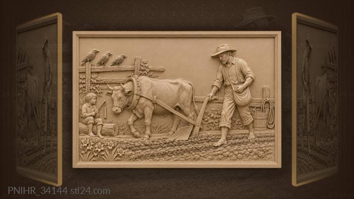 Farmer leading an ox through the field 3d STL model