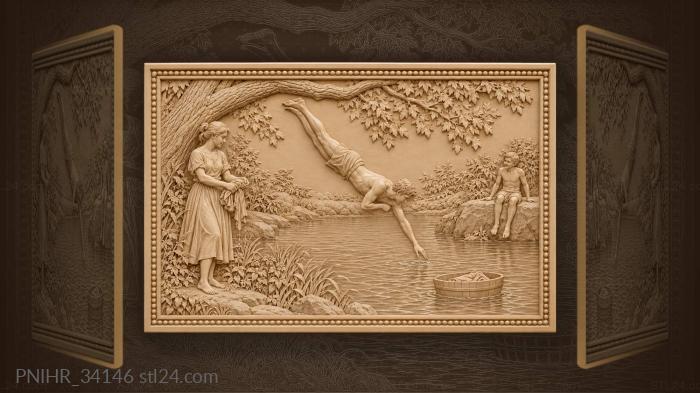 Swimmers bathe in quiet river bend 3d STL model