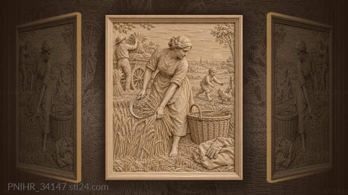 Harvester gathers wheat at sunset 3d STL model