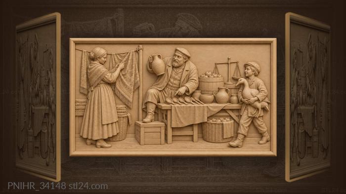 Merchant sells pottery at the market 3d STL model