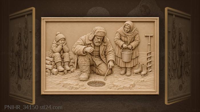Family fishes through the ice 3d STL model