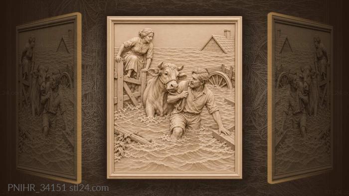 Farmers rescue a cow from floodwaters 3d STL model