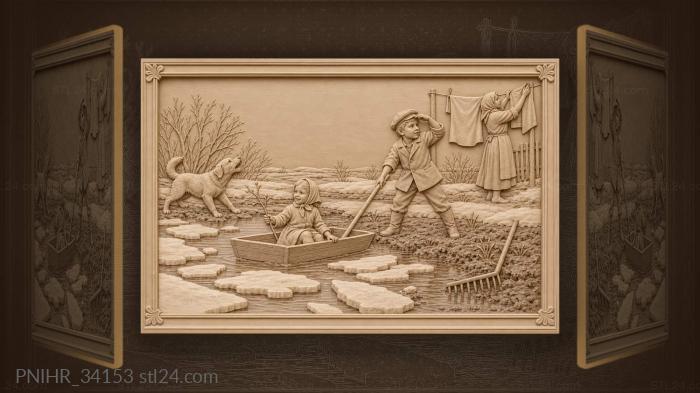 Children sail among spring ice floes 3d STL model