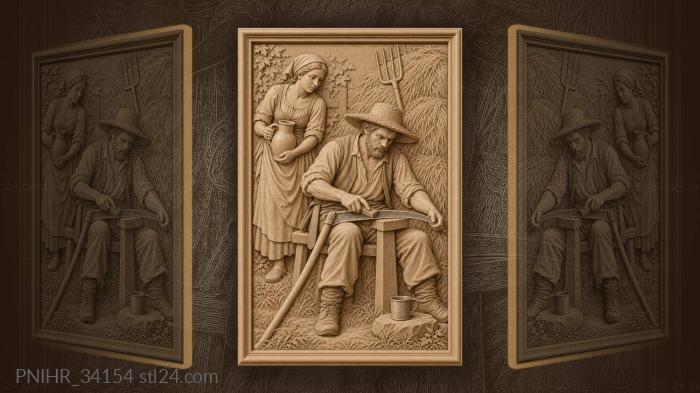 A farmer sharpens his scythe 3d STL model