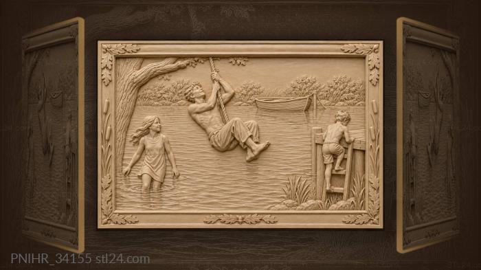 Young villagers swim by the pier 3d STL model
