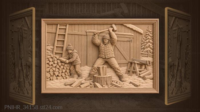 Father and son prepare firewood 3d STL model